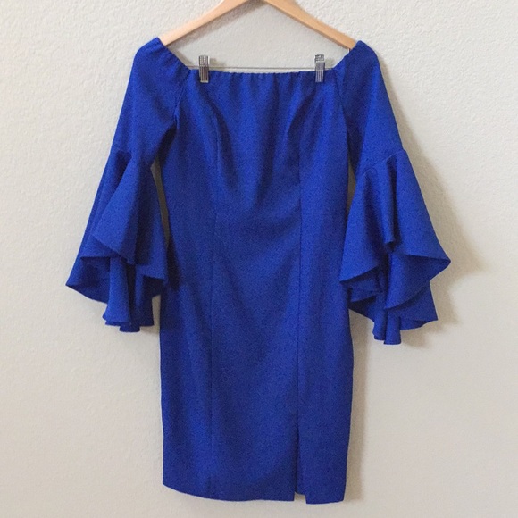 Venus Blue Ruffle Off-The-Shoulder Bodycon Dress - Picture 3 of 5